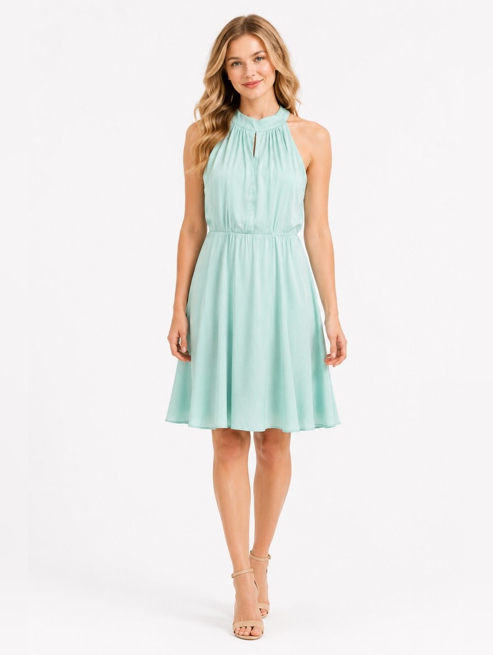 SHE+SKI Halter Dress Mint Green Sleeveless Party Cocktail Fit &‎ Flare M